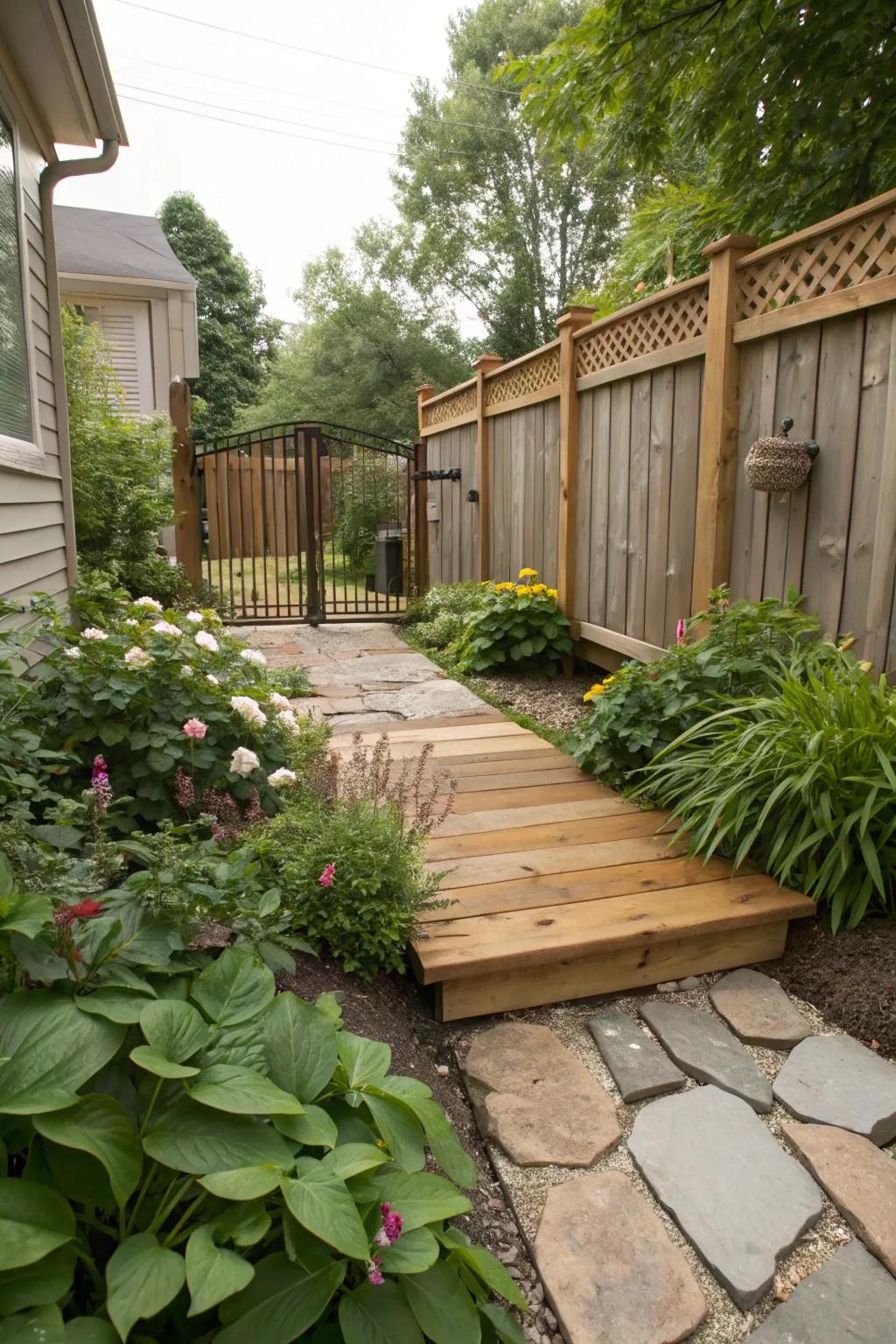 Organic materials such as wood and stone enhance your backyard's charm.