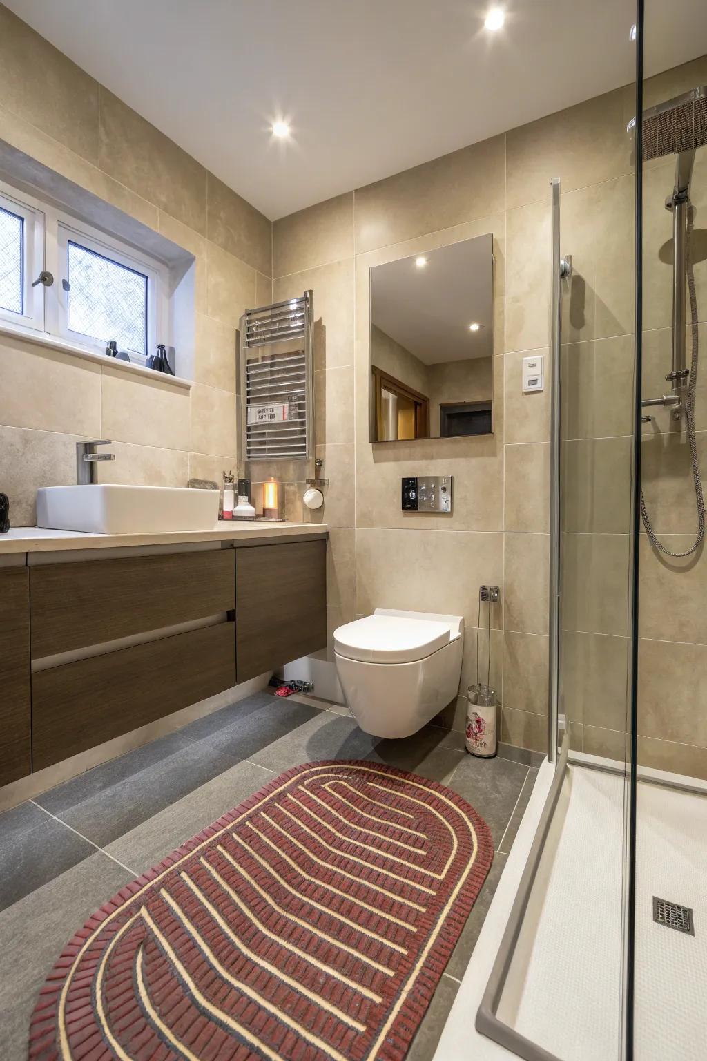 Radiant floor heating adds warmth without taking up space.