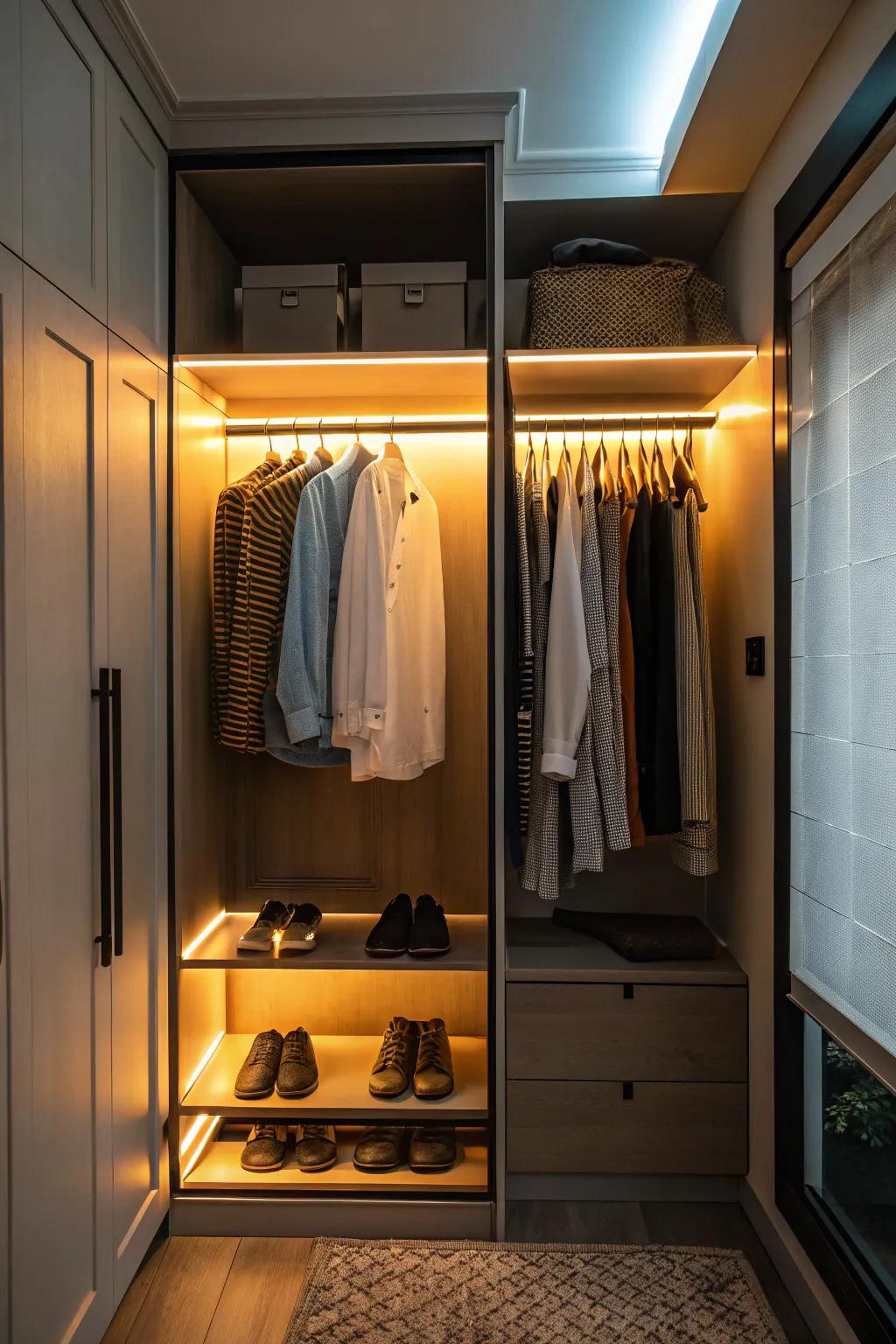 A blend of warm and cool lighting creates a balanced environment.