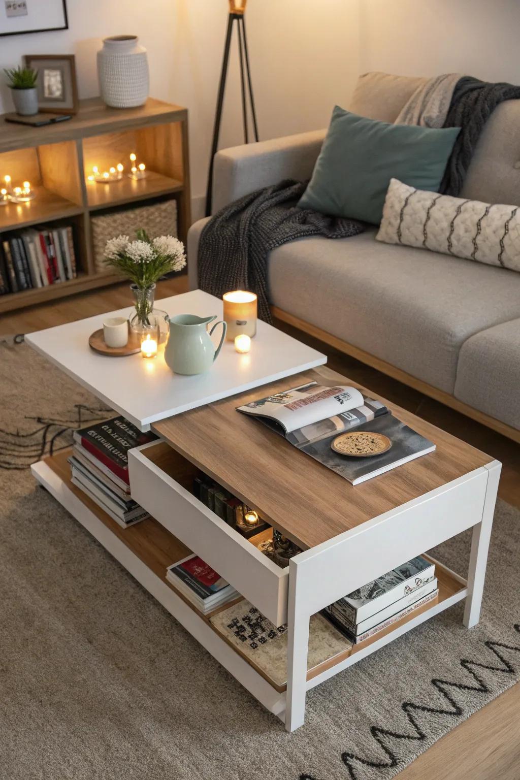 A practical coffee table enhances utility and style.
