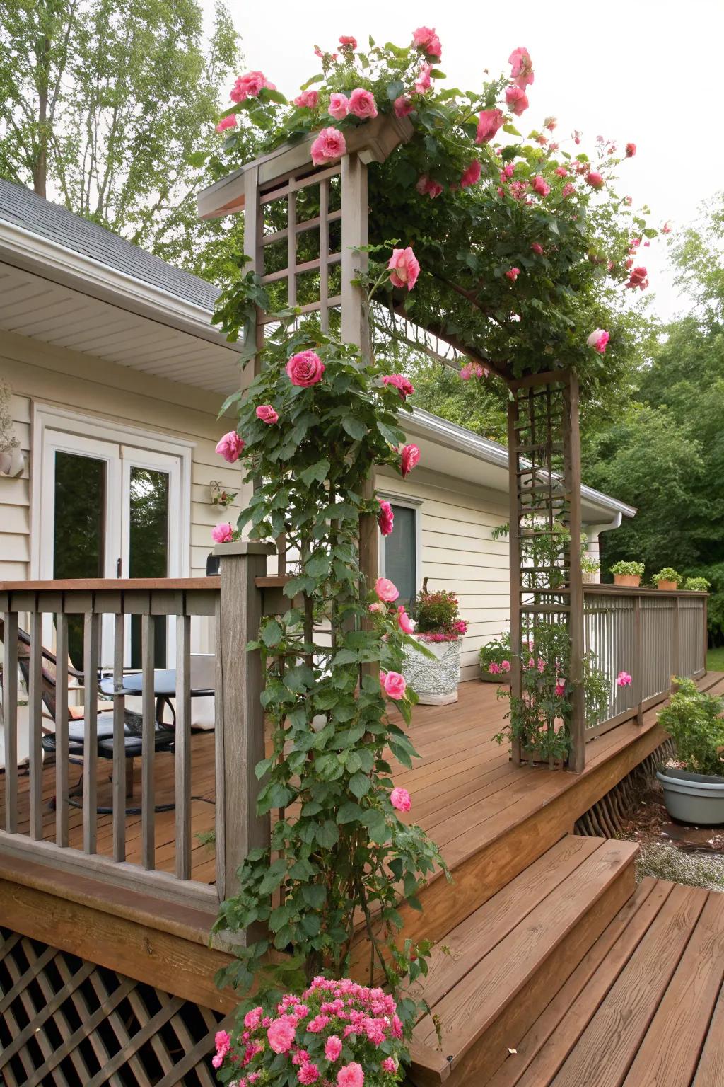 A trellis incorporates both aesthetics and utility to the deck.