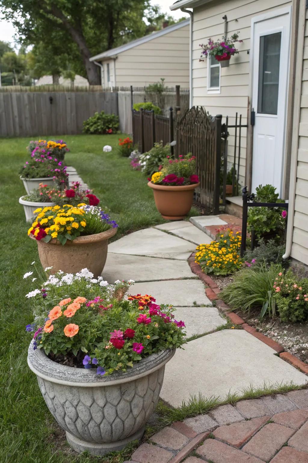 Containers provide flexibility and seasonal color to the landscape.