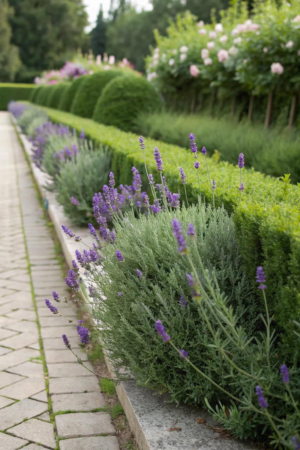 Fragrant herbs shaping a scented garden hedge.