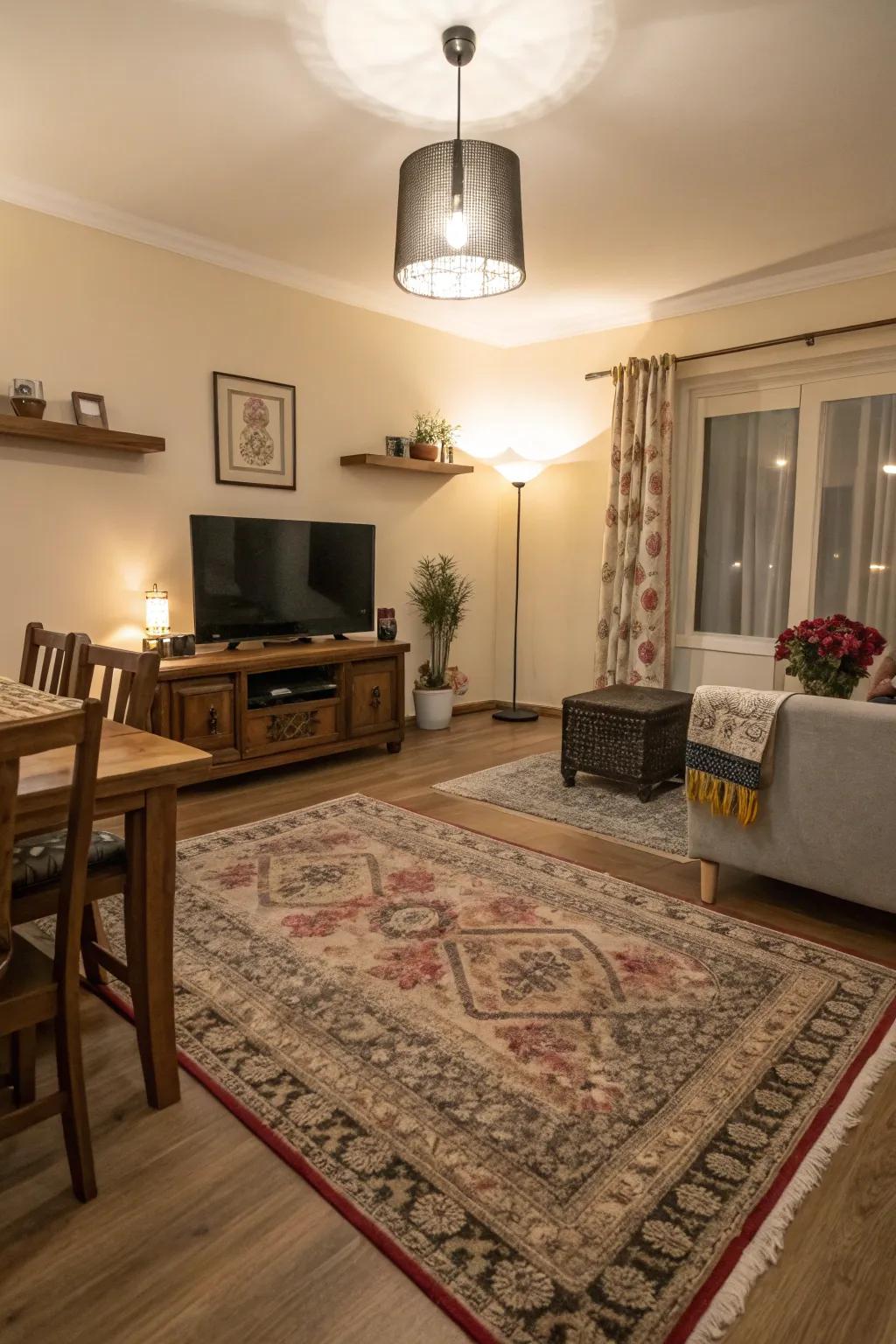 Rugs help delineate different functional spaces.