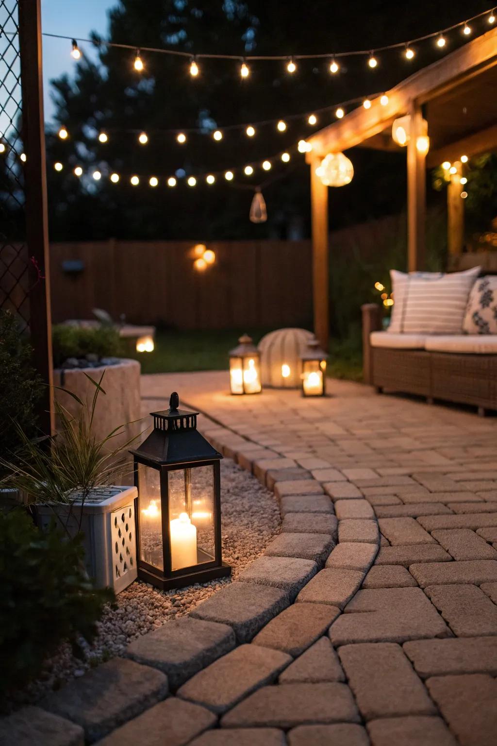 A captivating patio awash in stunning illumination.