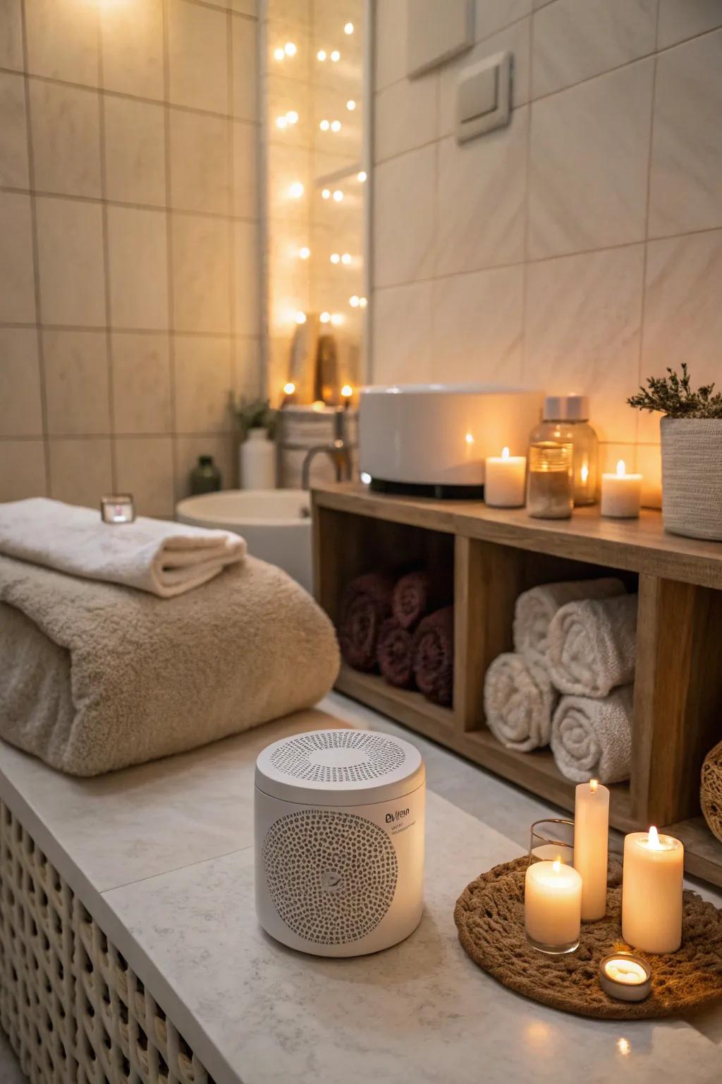 Small speaker playing ambient audio in a spa room