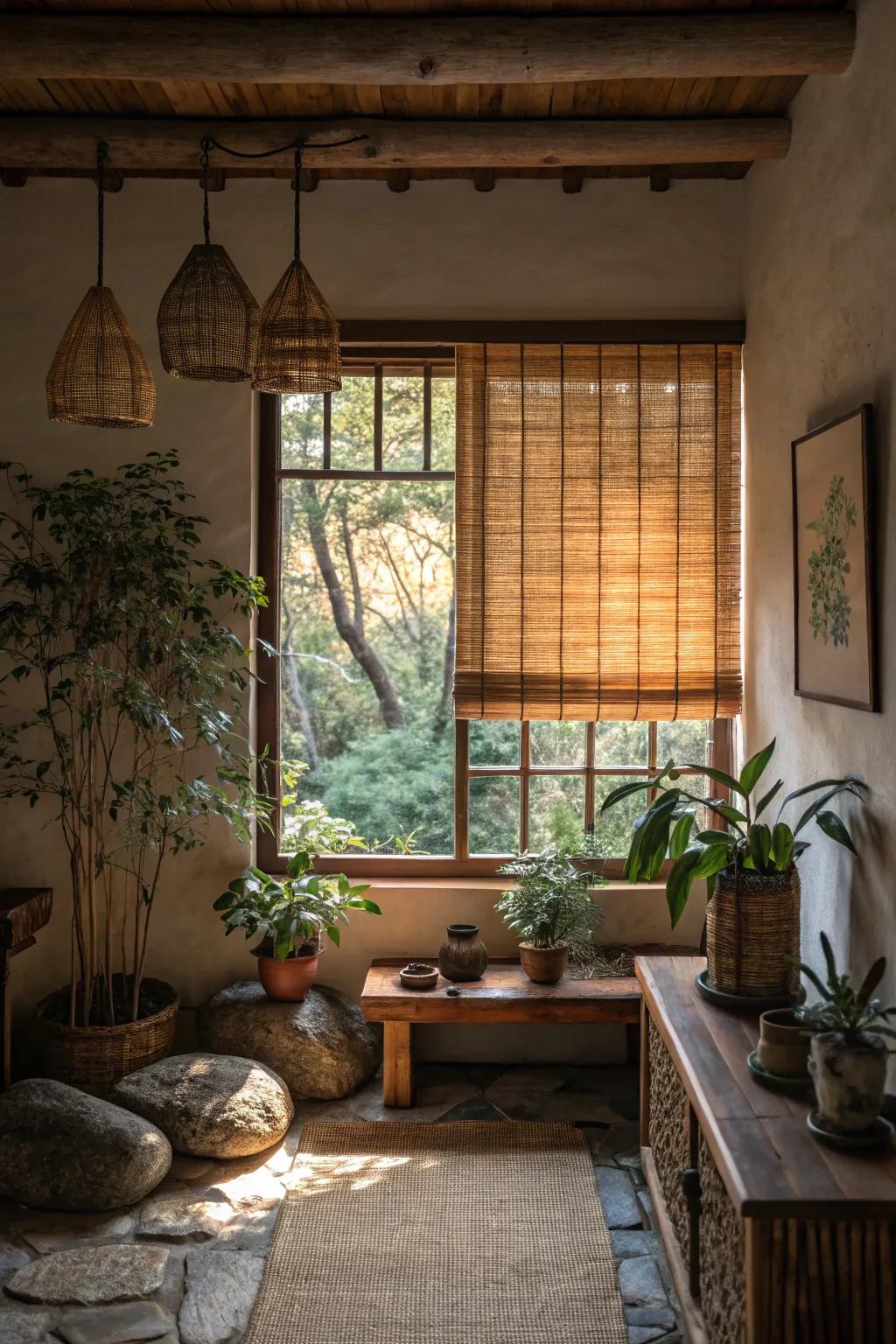 Cane blinds usher inherent texture indoors.
