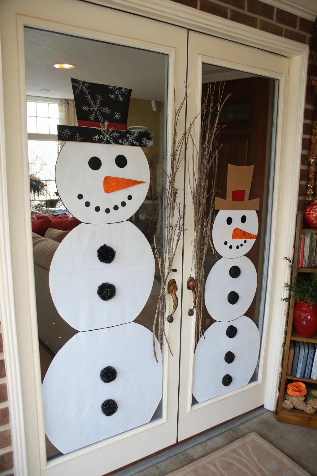 A snowman kin introduces joy and togetherness to your entrance.