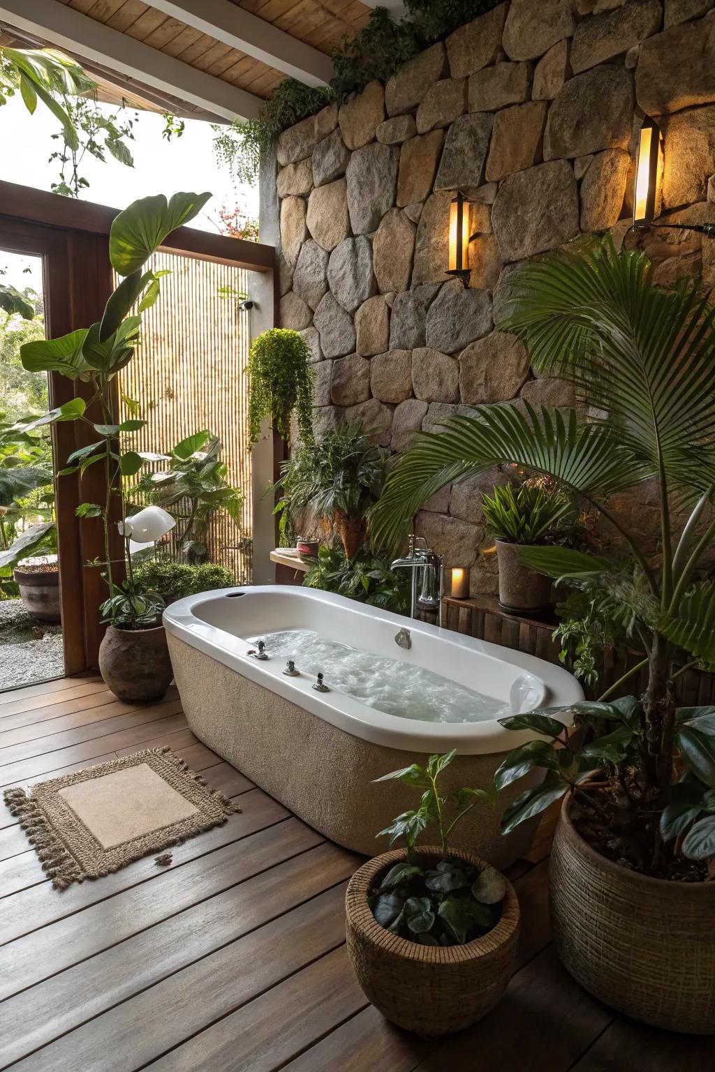 A touch of greenery improves the soothing ambiance.