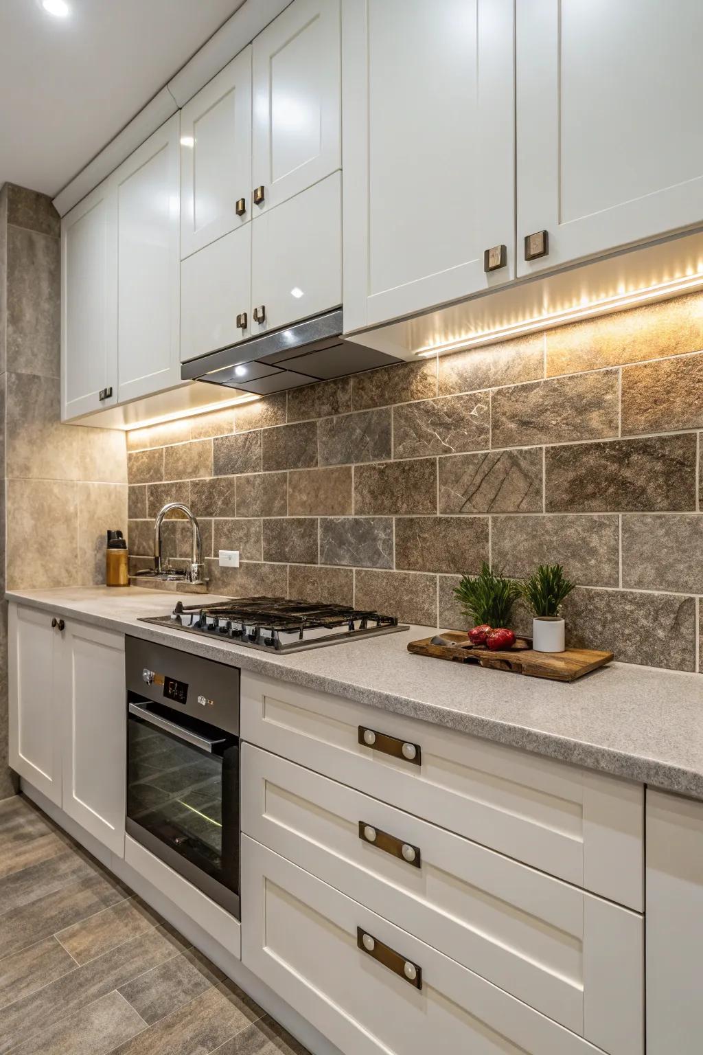 A mix of surfaces creates a dynamic and engaging backsplash.