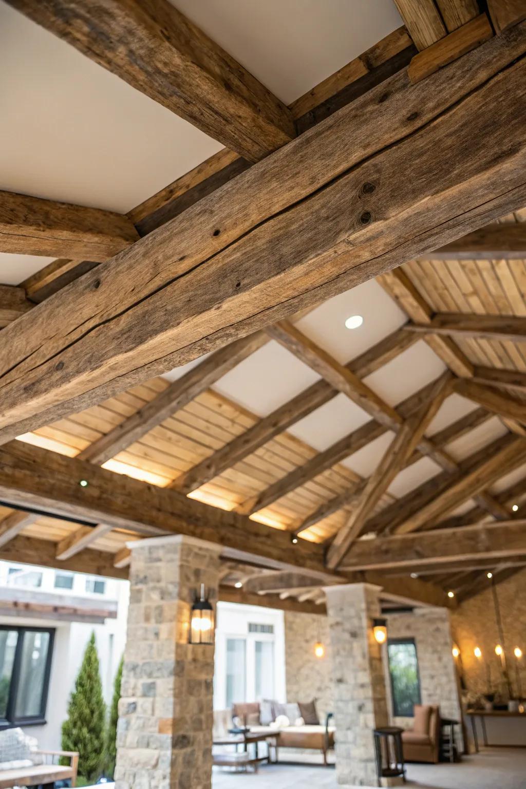 Rustic beams contribute warmth and charm.
