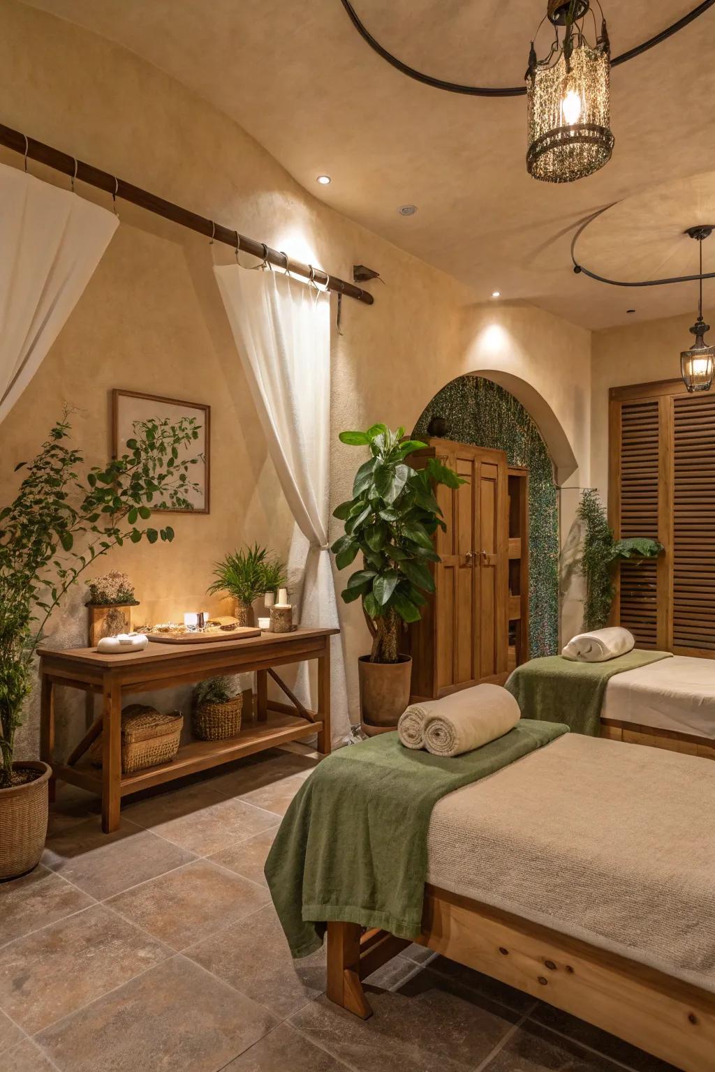 Use warm colors to create a cozy spa ambiance.