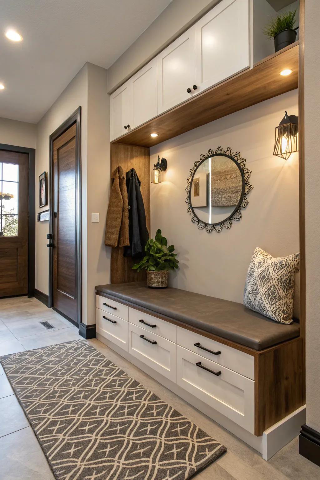 Clutter is kept to a minimum with fashionable seating that includes hidden storage.