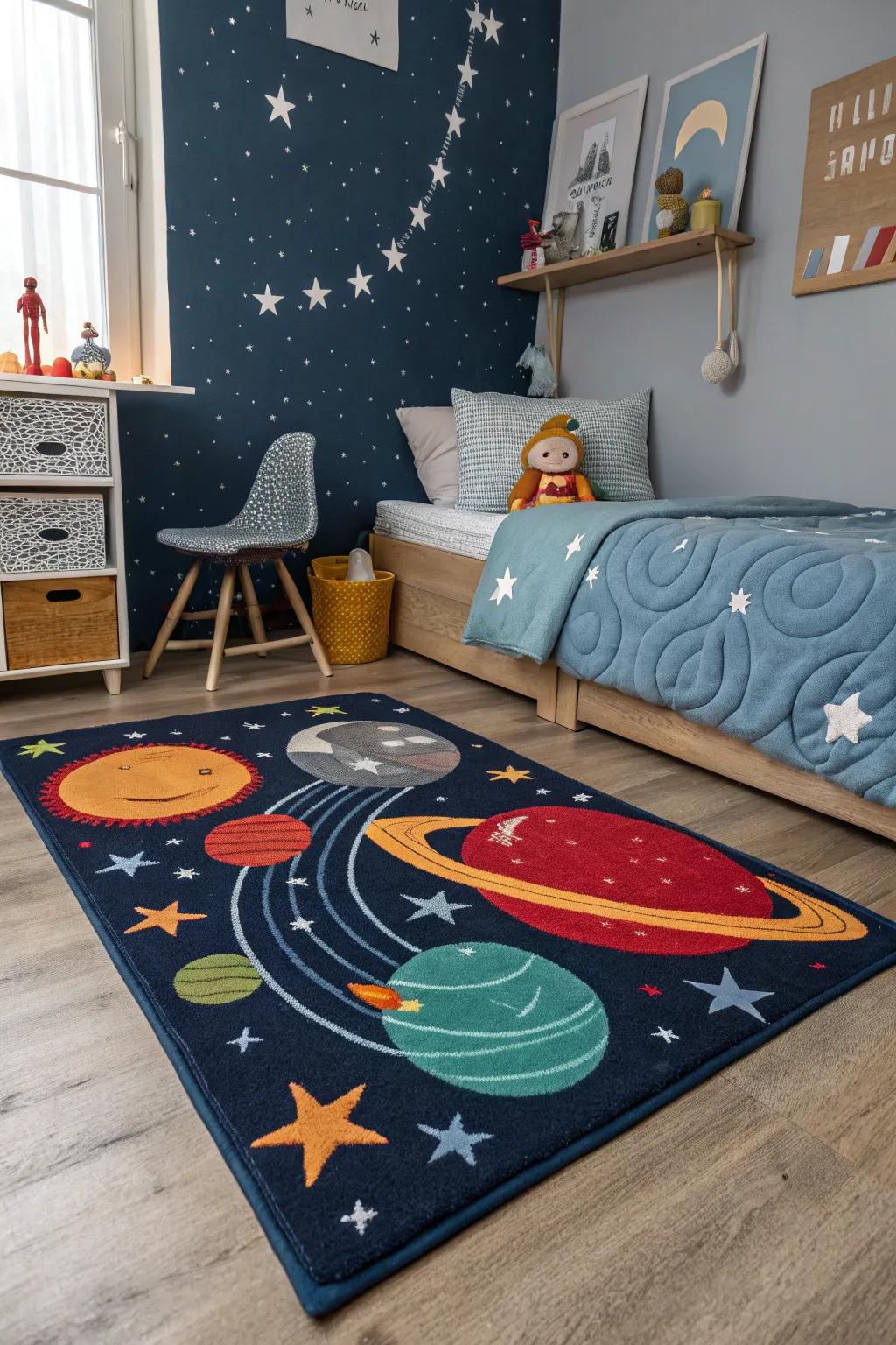 Planetary rugs add a bit of color and charm to your space.
