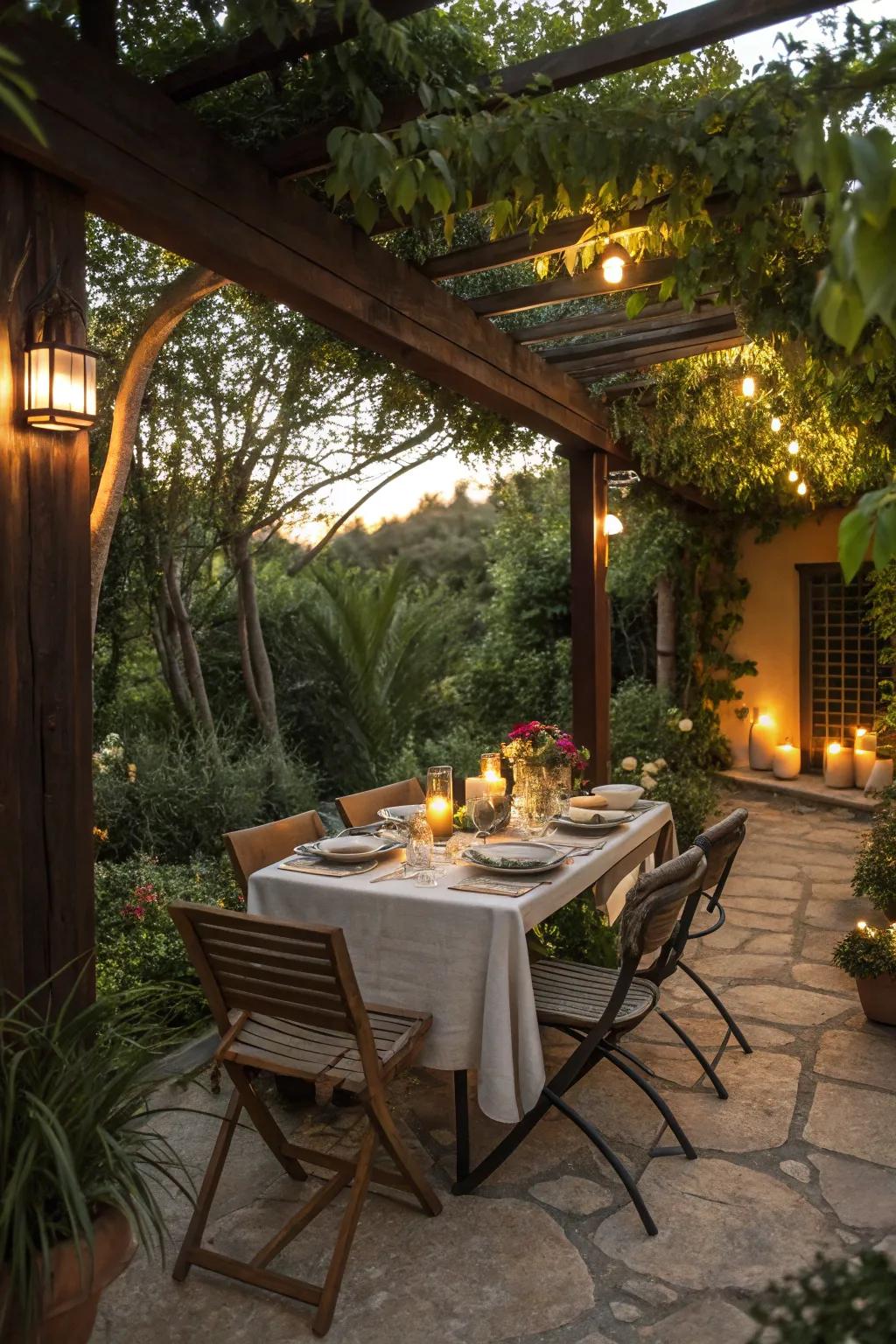 An alfresco dining area brings festive meals outdoors.