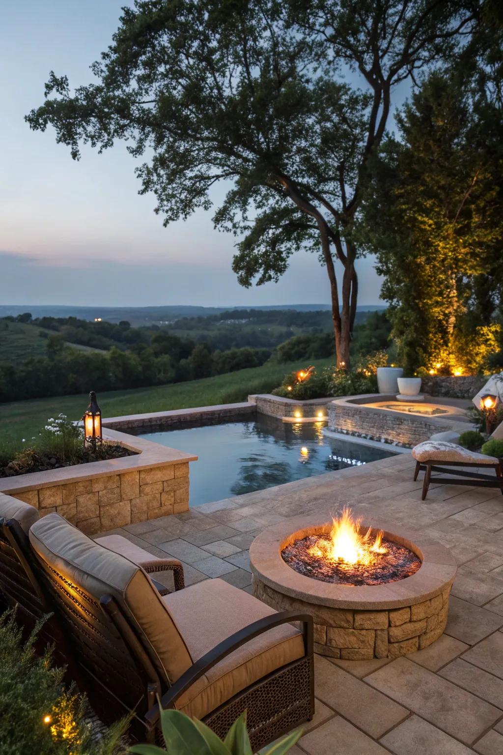 Enhance your pool area using the warmth of fire.