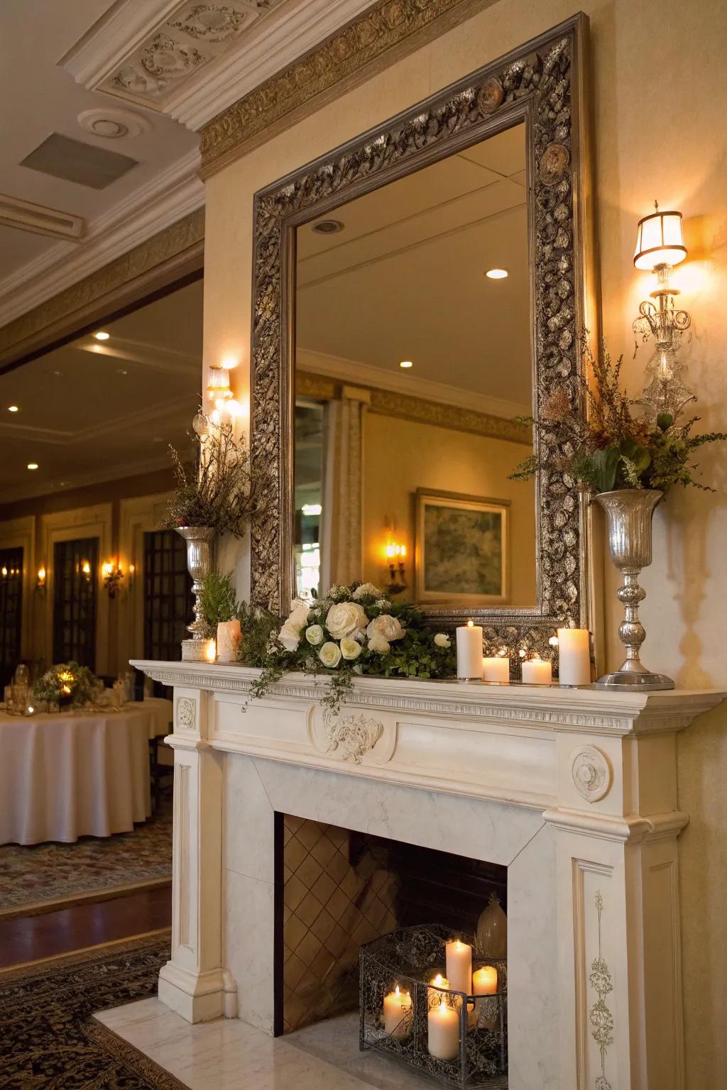 A looking glass amplifies the light and space across your mantel.