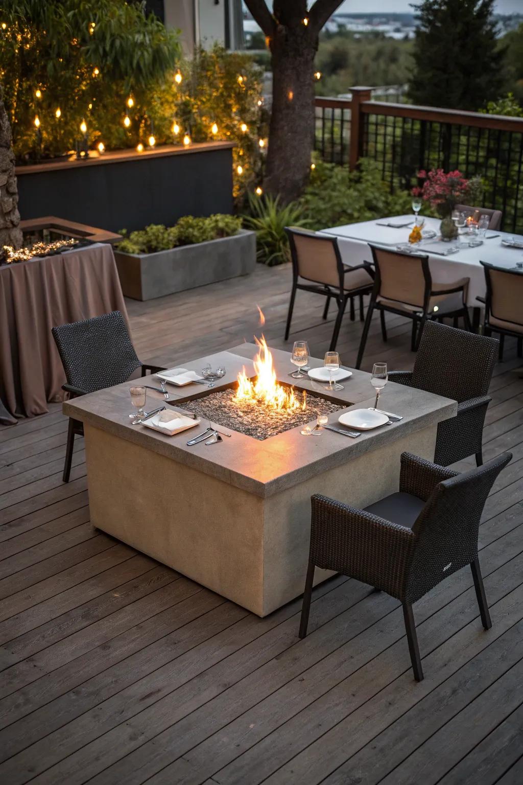 A hearth table adds functionality to your outdoor gatherings.