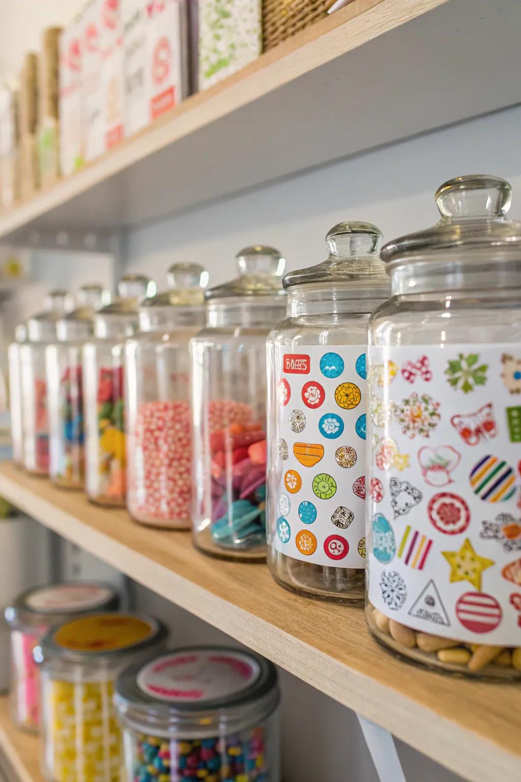 Present decals in glass jars for a quirky accent.