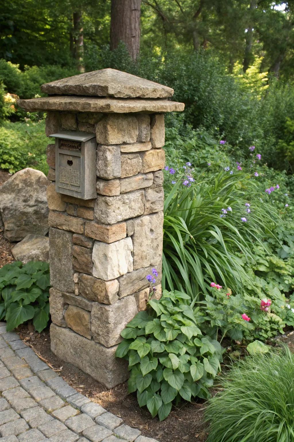 An eco-friendly mailbox pillar crafted from restored stone.