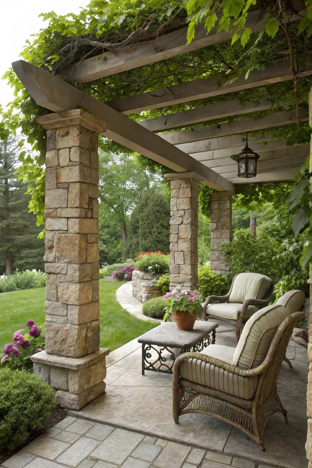 A stone structure adds shade and elegant style.
