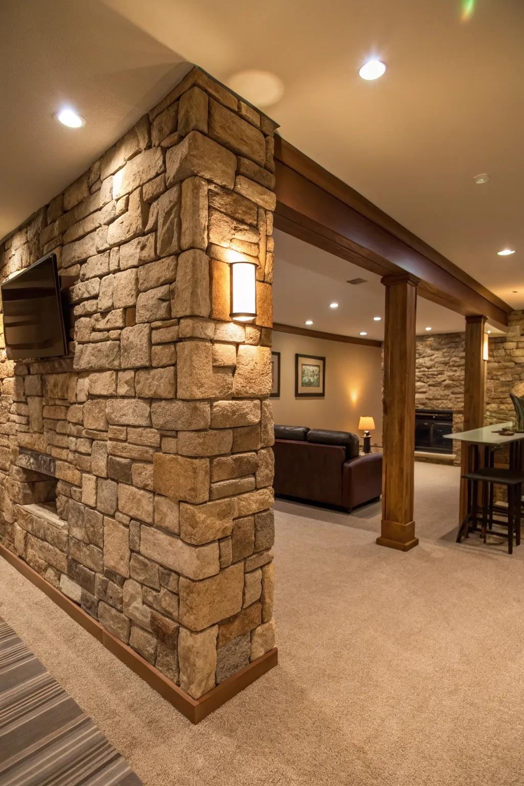 The allure of a rock wall raises the value of a basement.