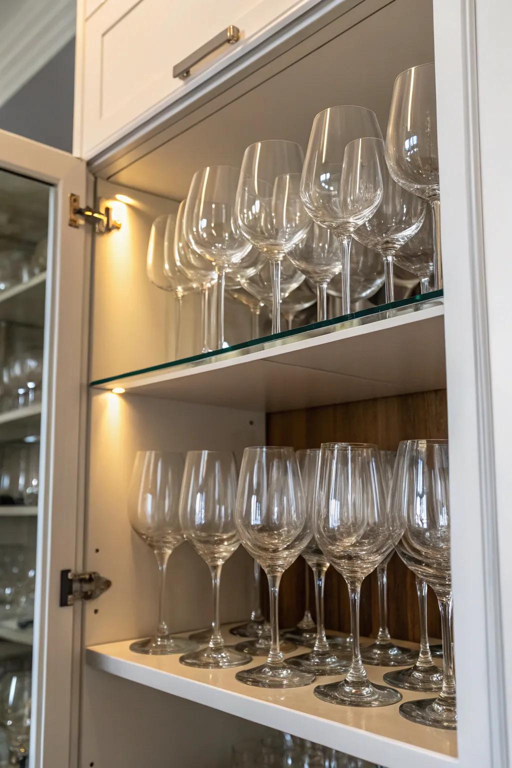 Nesting glasses is a brilliant way to maximize cupboard space.