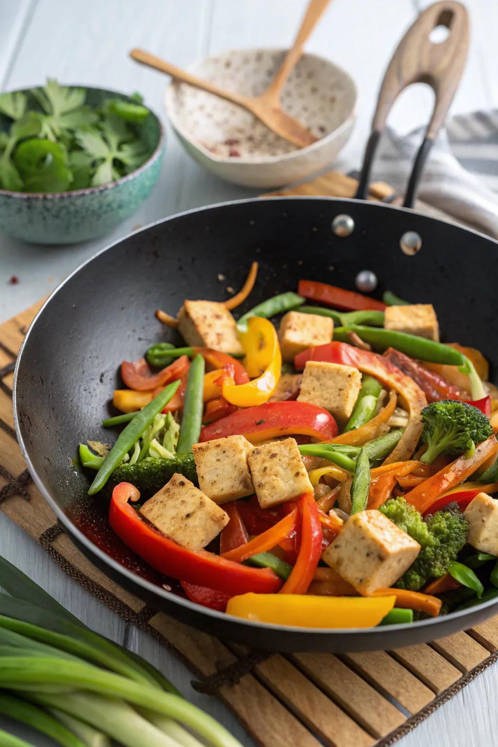 Vegetable stir fry with tofu, a vegetarian delight.