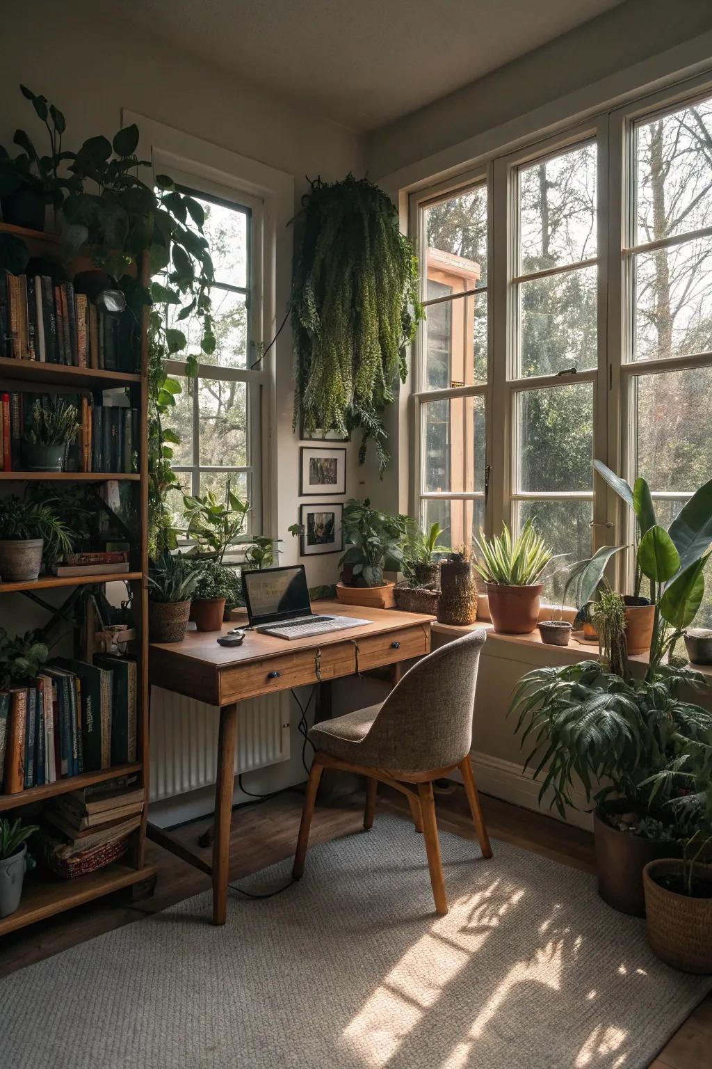 Plants and natural lighting help create a tranquil streaming environment.