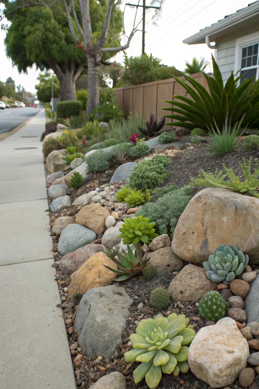 A varied rock garden provides a striking and easy-care choice.