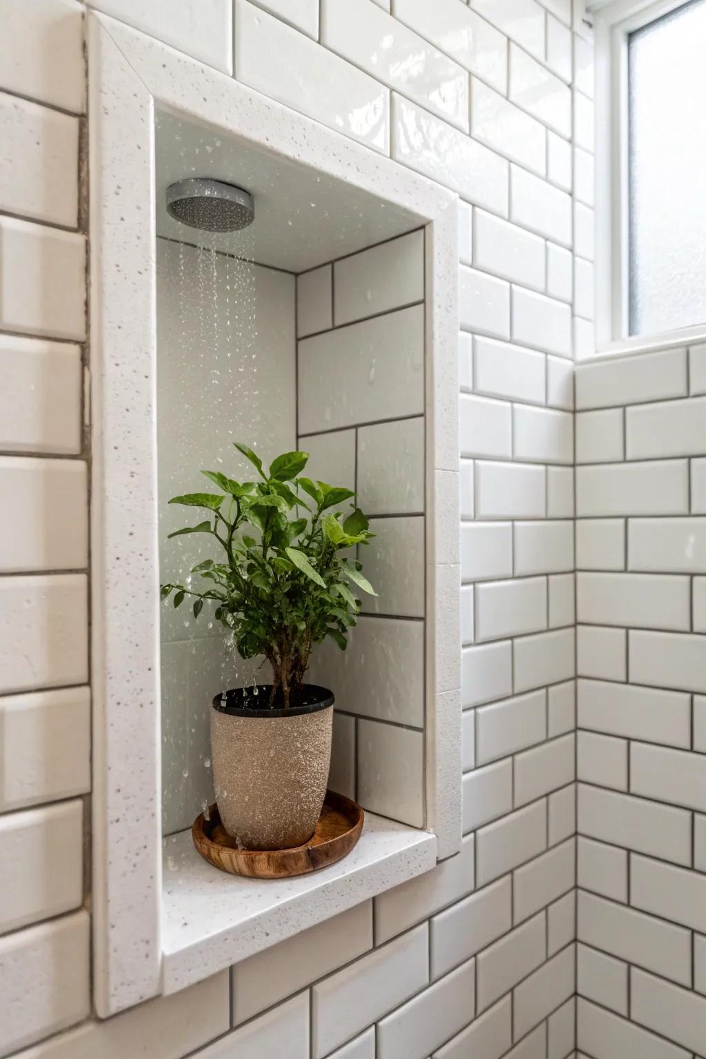 A revitalizing niche enhanced by botanical elements.