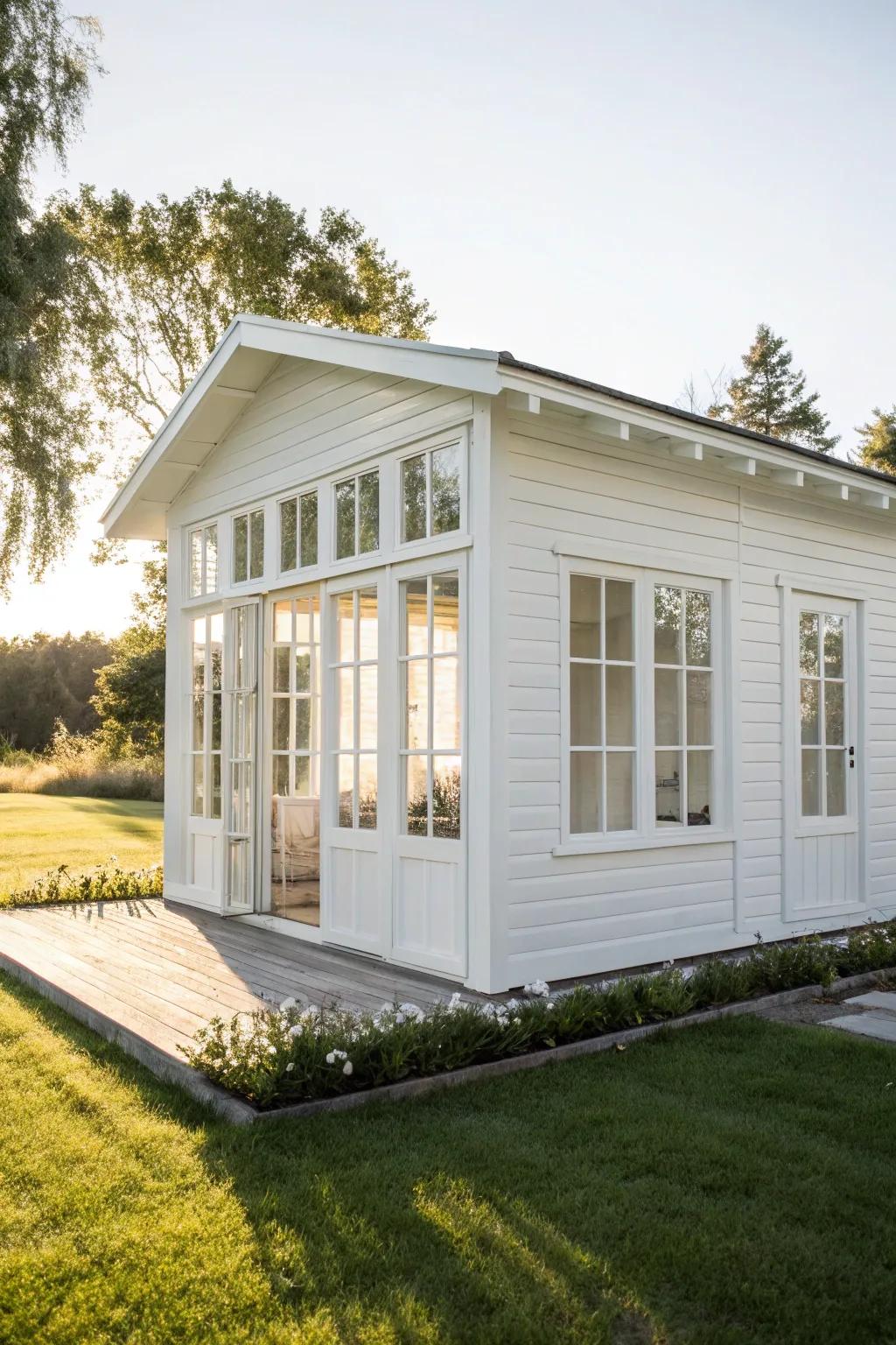 A pure white summer house, showing simplicity and beauty.