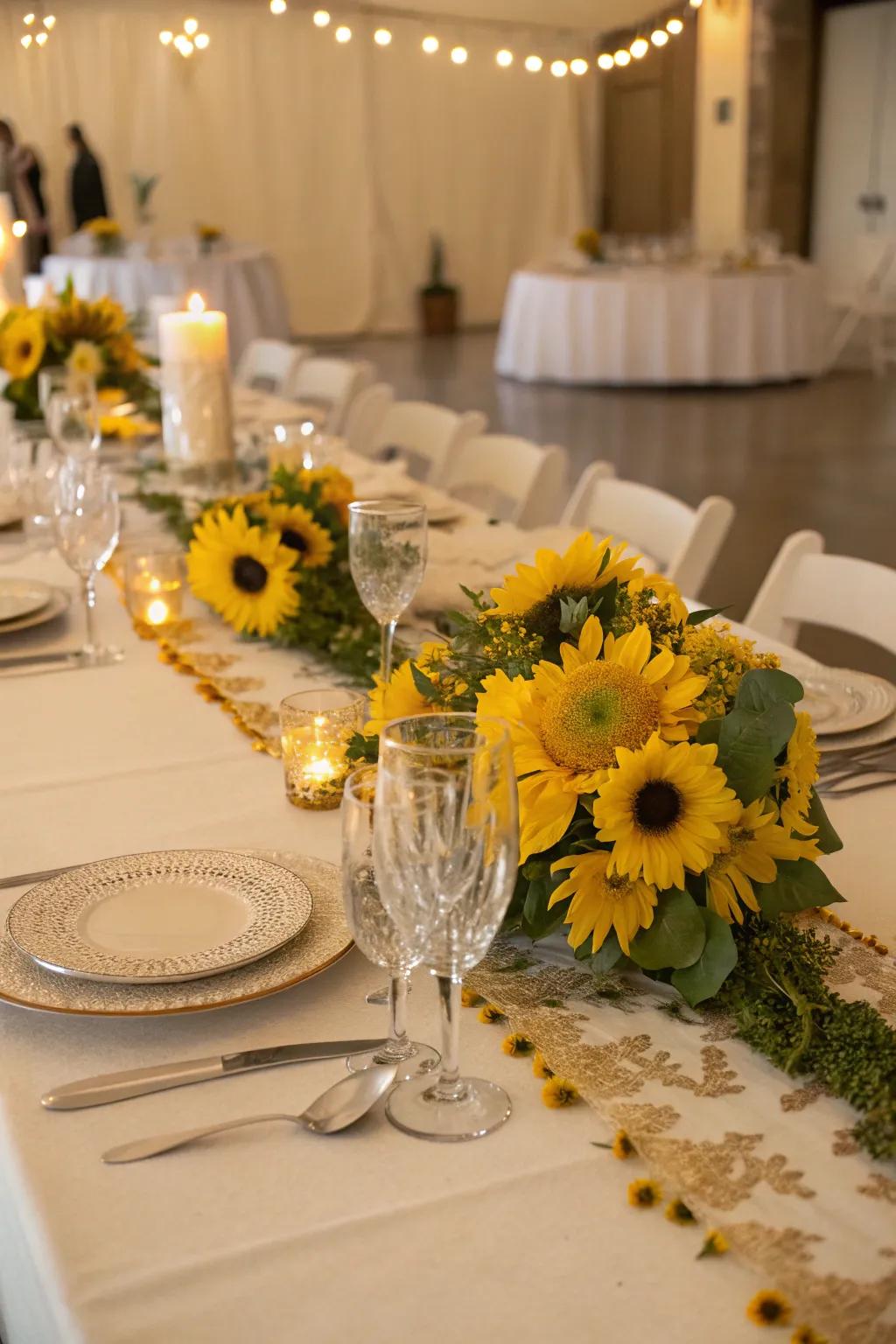 A beautifully set table with daisy-adorned runners.