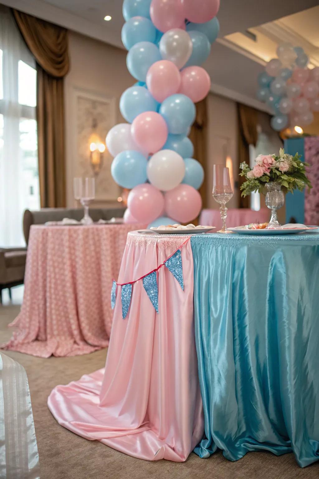 Elegant fabric highlights inside rosy and azure enhance the visual appeal of your table.