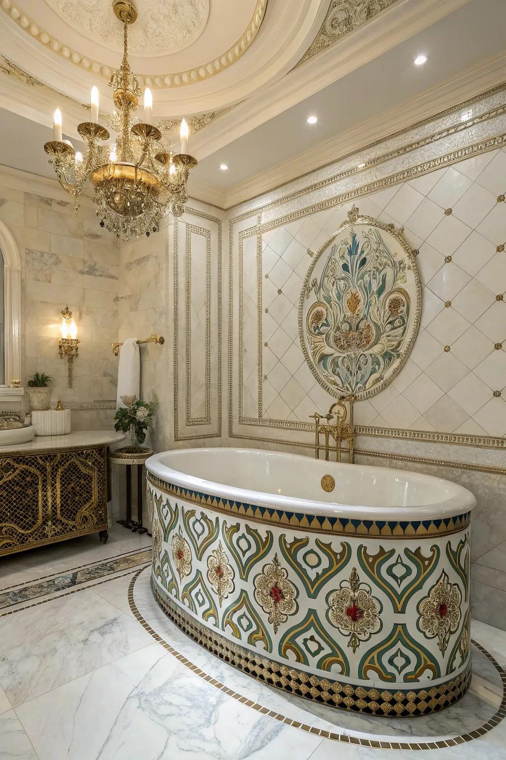 Mosaic tiles turn your bathtub area into a stunning artistic focal point.