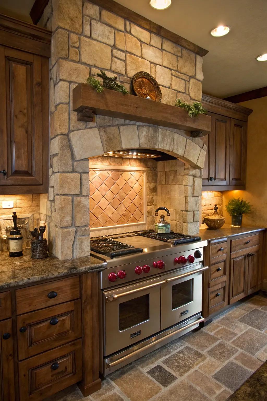 Stone panels offer a rustic and inviting ambiance.