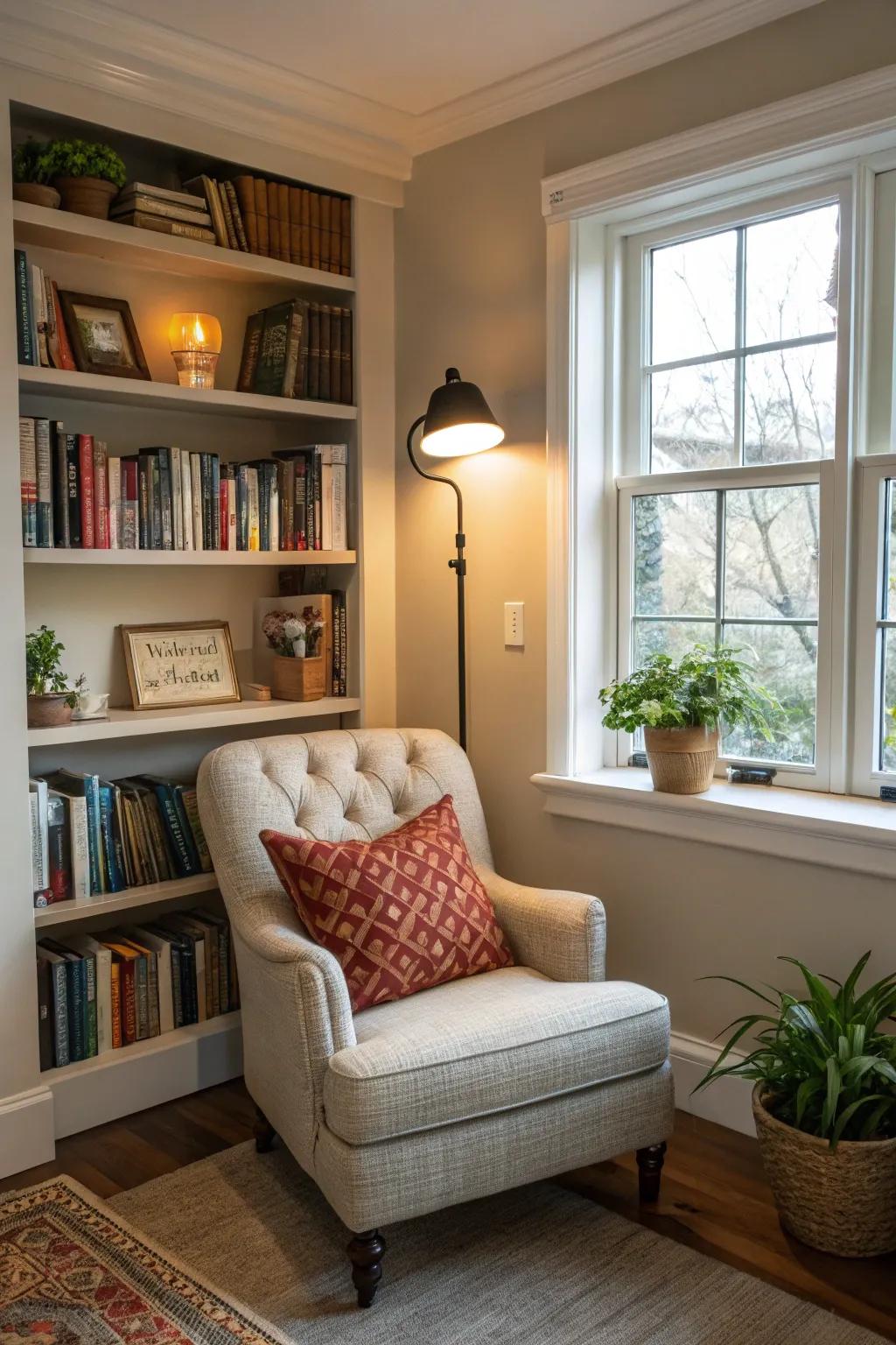 Inviting reading spot featuring a comfortable chair