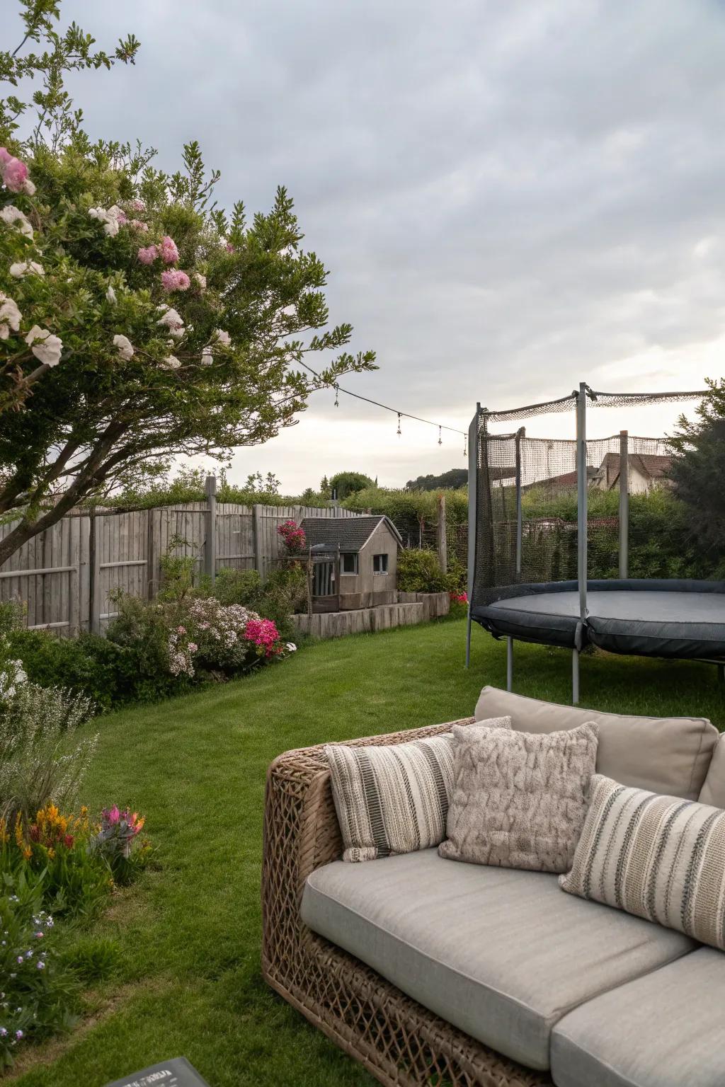 A comfortable seating nook beside the jumper for relaxation.
