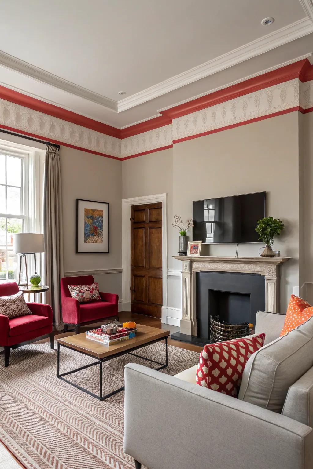 Bold-colored trim establishing a striking contrast.