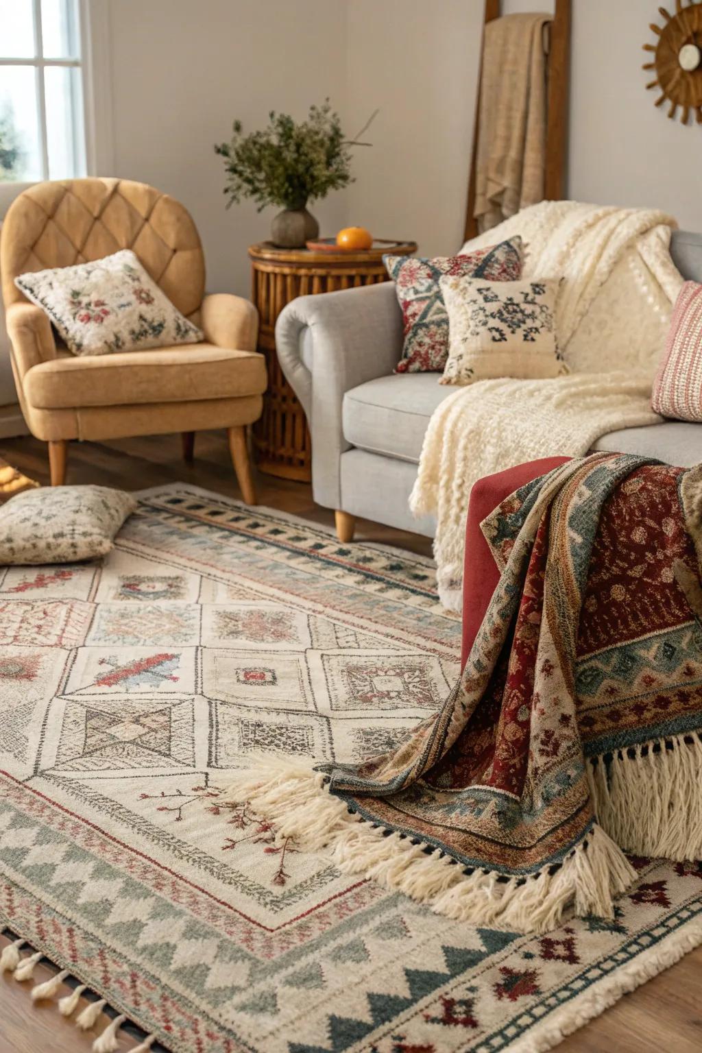 Textures and patterns introduce visual interest and depth.