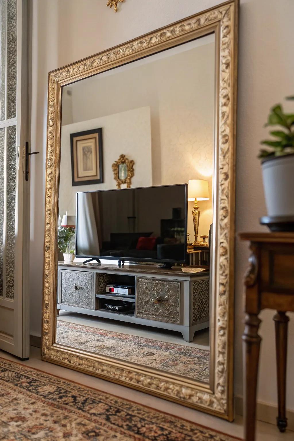 Add glamour and space with a mirrored TV frame.