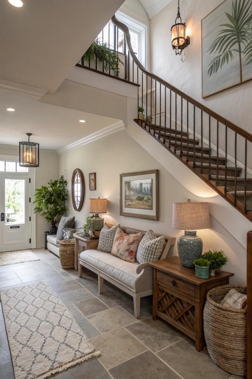 A seamless hallway extension using the space under the stairs.