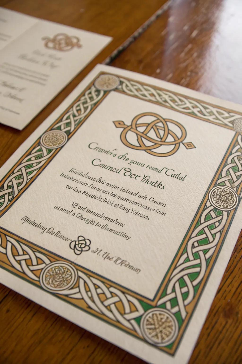 Ethnic patterns add a meaningful touch to invitations.