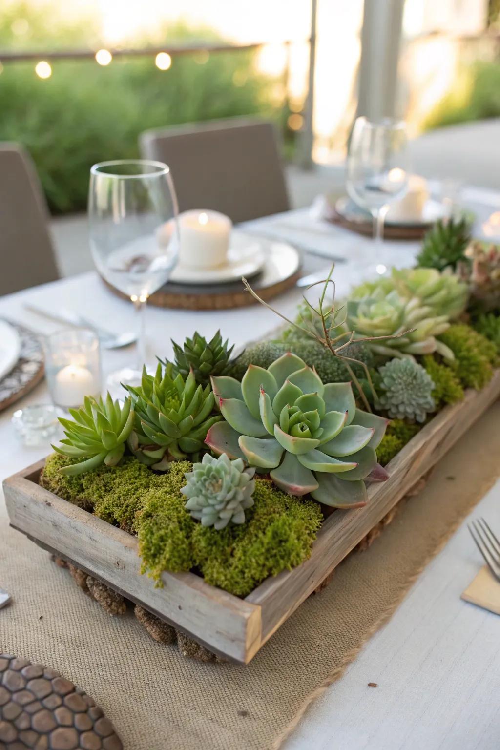 Succulents and moss offer pure sophistication to the table.