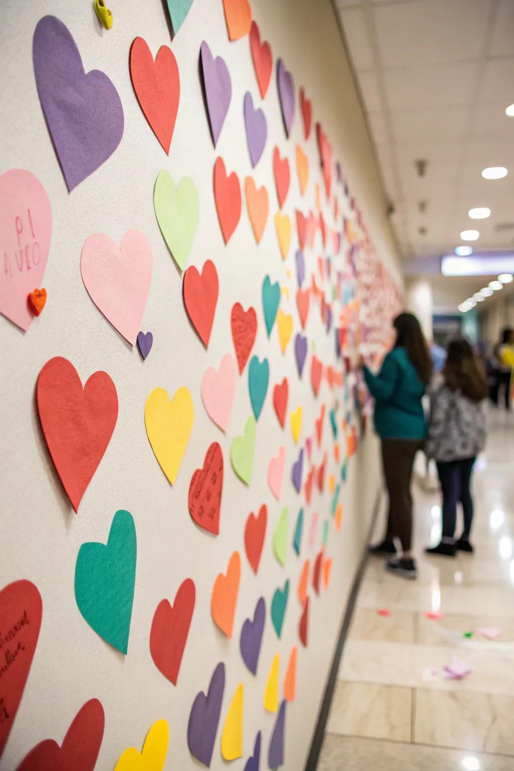Festive wall filled with paper hearts