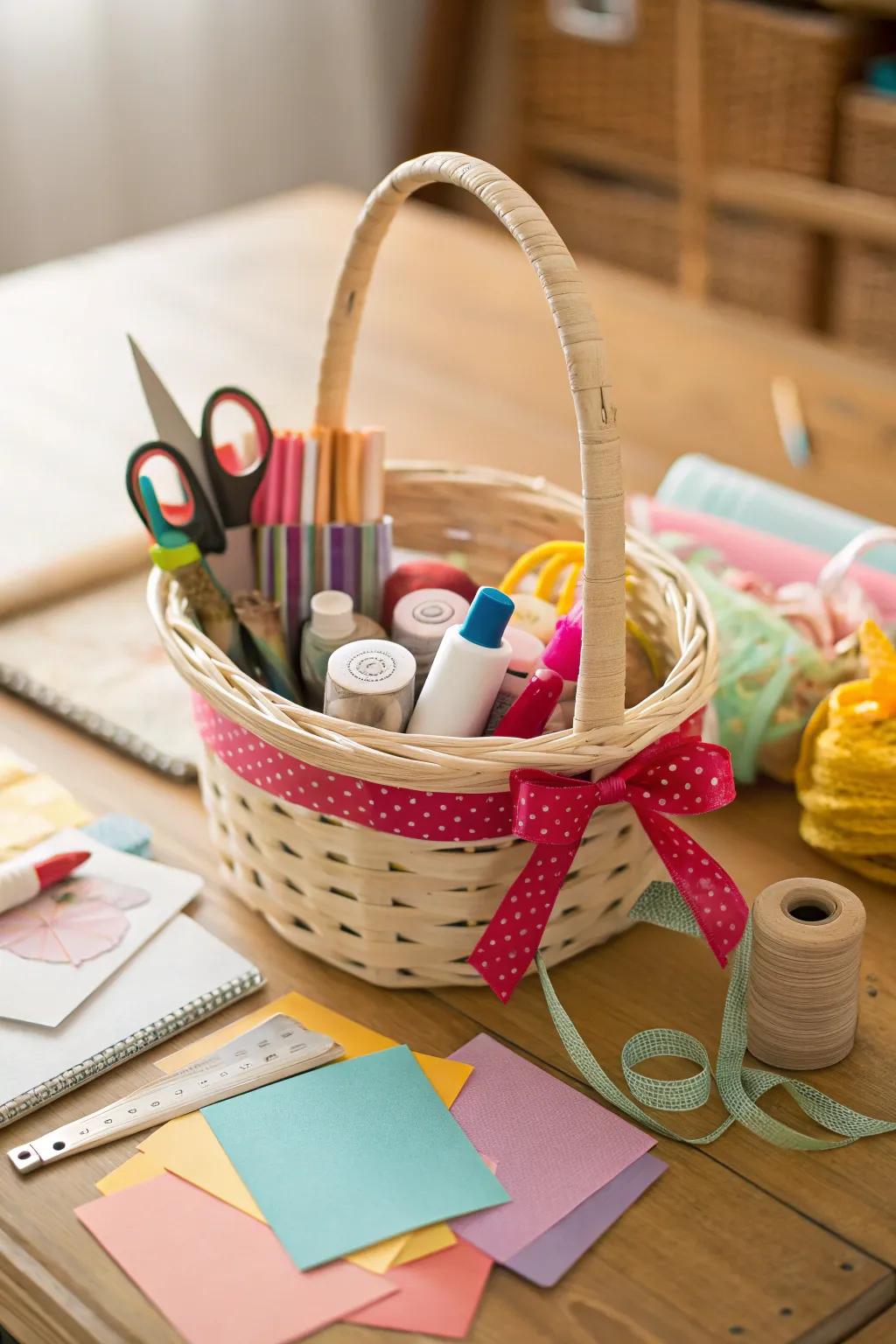 A crafting basket for engaging in a fun project.