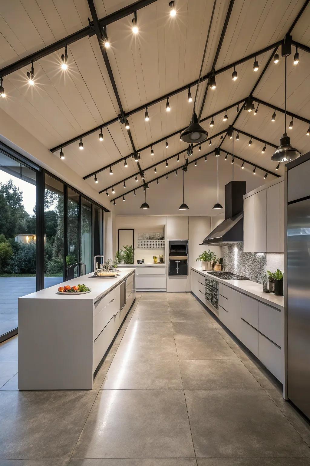 Track lighting offers flexible lighting for targeted illumination.