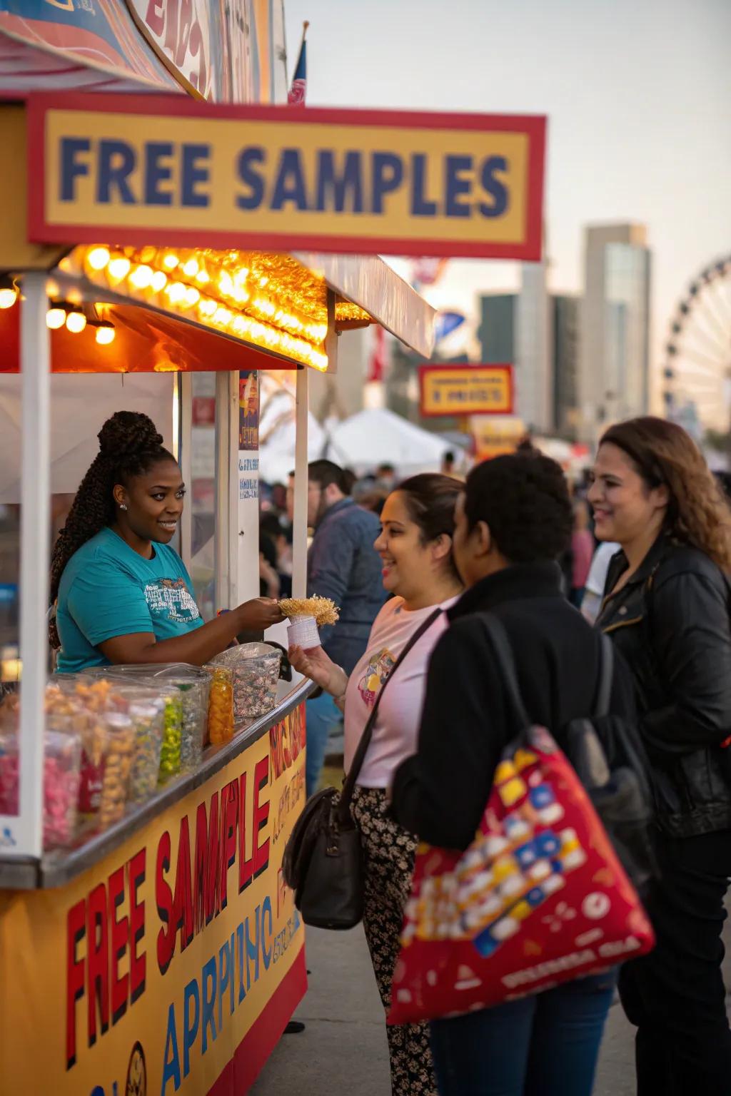 Complimentary samples invite visitors to engage with your booth.