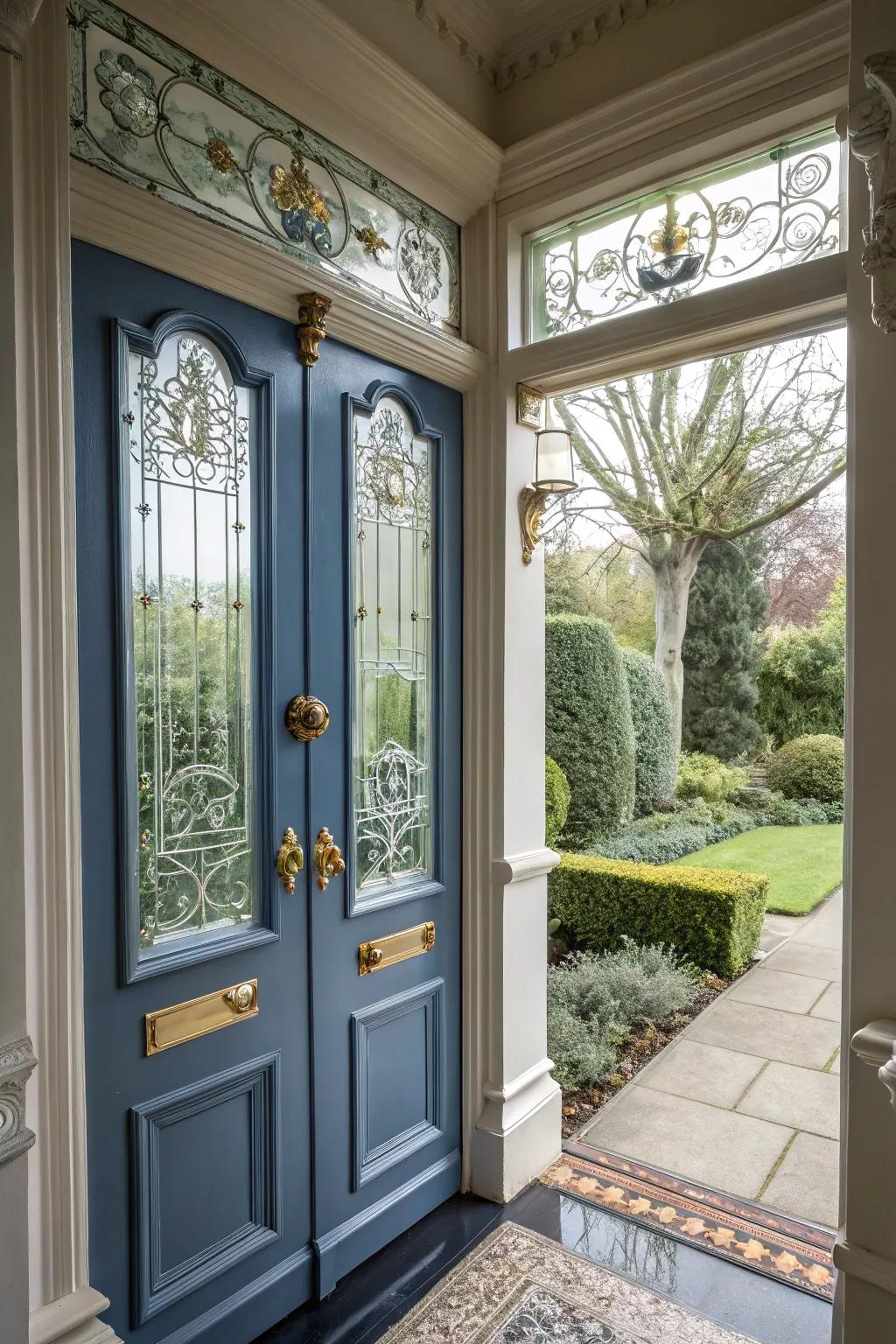Glass features enhance the visual interest of this Victorian door.