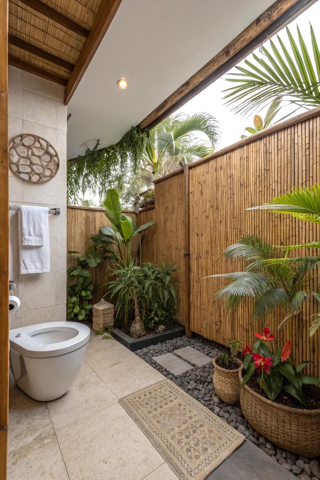 Bamboo wainscoting creates a tropical getaway in your bathroom.